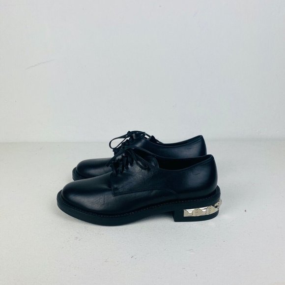 Miu Miu Shoes - Miu Miu Black Smooth Leather Studded Chunky Classic Formal Lace Up Shoes UK 2.5